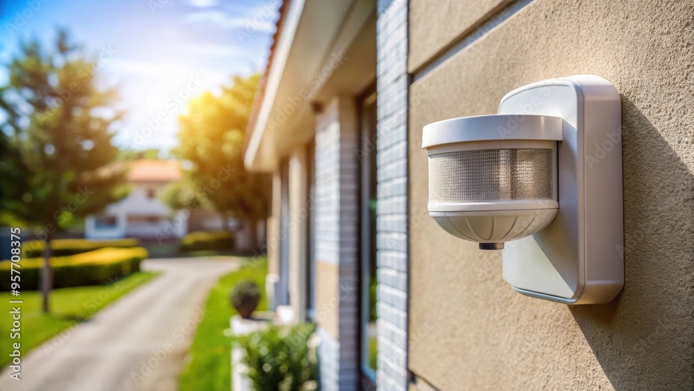 Motion sensor and light detector installed on exterior wall of private ... Motion sensor and light detector installed on exterior wall of private ...